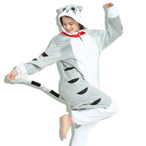 Pijama de Gato gris de Franela kigurumi